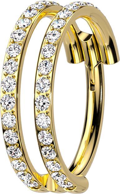 Produktbild Star Piercing Micro Segmentring klappbar vergoldet zwei Ringe doppelreihe Kristalle (ohne Messing, Titan G23)
