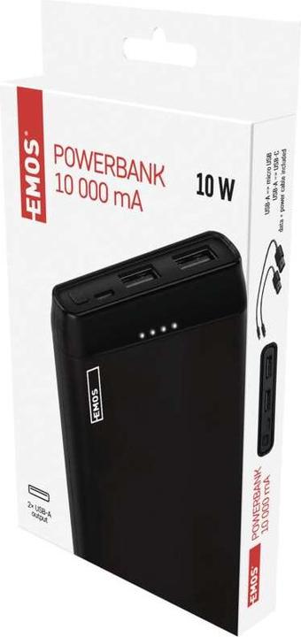 Actual product image Emos Alpha 10S powerbank, 10000 mAh, 10 W, black (10000 mAh, 10 W, 37 Wh)