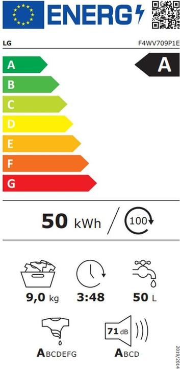 Energie-Label LG F4WV709P1E Waschmaschine Frontlader A (9 kg, Links)