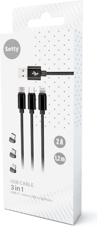 Immagine prodotto Setty USB Typ A – USB C, Lightning, Micro USB (1 m, USB 3.2 Gen 1, USB 3.2 Gen 2, USB 3.2 Gen 2x2, USB 3.1, USB 4.0)