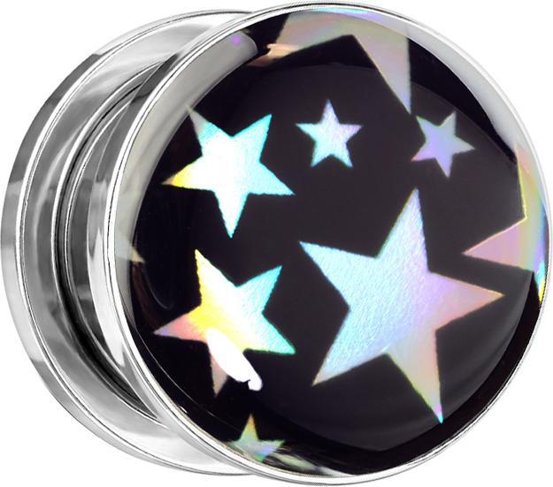 Star Piercing Flesh Plug silber Sterne (ohne Messing, Chirurgenstahl 316L)