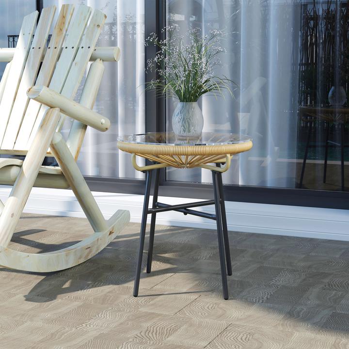 Produktbild Outsunny Rattan Beistelltisch mit Glastischplatte