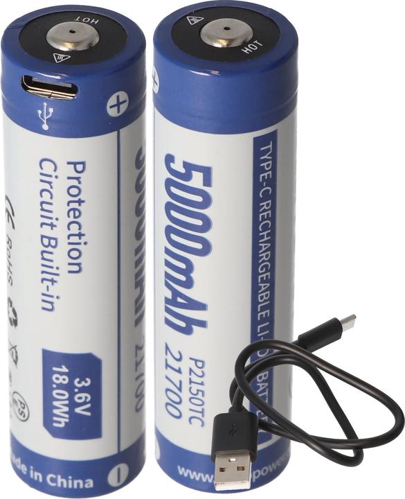 Produktbild Keeppower Akku 2 Stück 21700 mit PCB Schutz inkl. USB-C Lademöglichkeit (2 Stk., 5000 mAh, Akku)