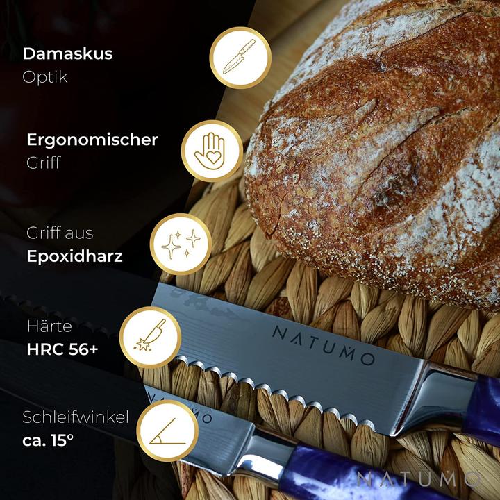 Actual product image Natumo Kitchen knife set 9 pieces in purple
