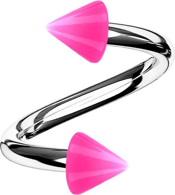 Star Piercing Micro Spirale silber mit zwei Cones pink (Acryl, ohne Messing, Chirurgenstahl 316L)