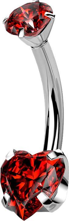 Star Piercing Banane silber mit Kristall und Kristallherz rot (Titan G23, ohne Messing)