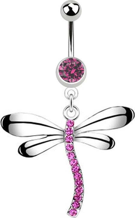 Immagine prodotto Star Piercing Banana in argento con ciondolo libellula in cristallo rosa (Acciaio chirurgico 316L, senza ottone)