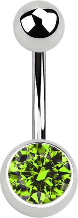 Star Piercing Banane silber mit Kugel und Kugel Kristall hellgrün (Chirurgenstahl 316L)