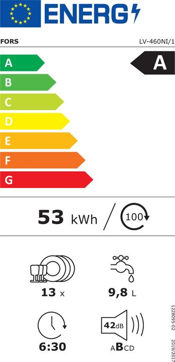 Energy Label Fors Dishwasher EURO, black LV-460NI/1 N Black