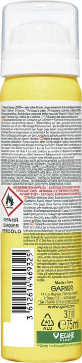 Valeurs nutritives et ingrédients Garnier Bright Complete (Spray solaire, SPF 50+, 75 ml)