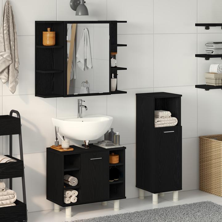 Produktbild VidaXL Badezimmermöbelset Set aus 3 Schwarzes Eichen Holzwerkstoff