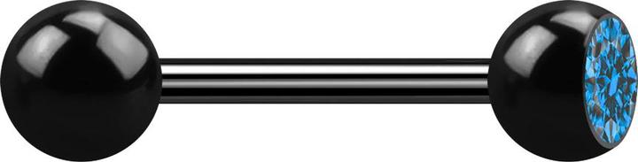 Star Piercing Barbell schwarz mit Kugel und Kristall hellblau (ohne Messing, Titan G23)