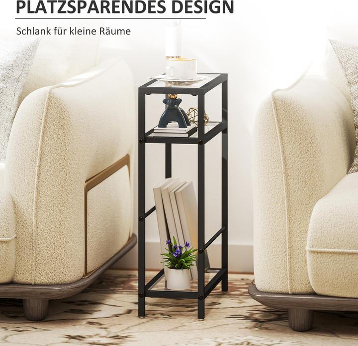 Produktbild Homcom Beistelltisch Stahl, Hartglas Schwarz