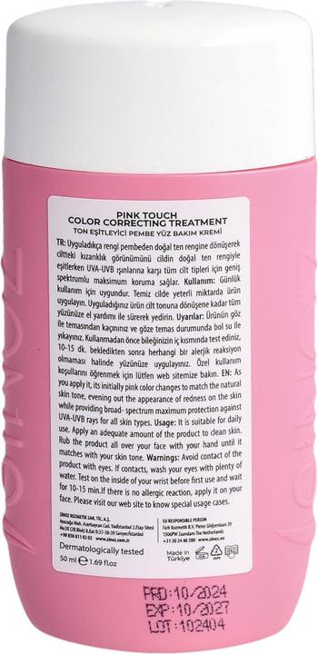 Actual product image Sinoz Pink Touch Color Correnting Treatment (Suntan cream, SPF 50+, 50 ml)