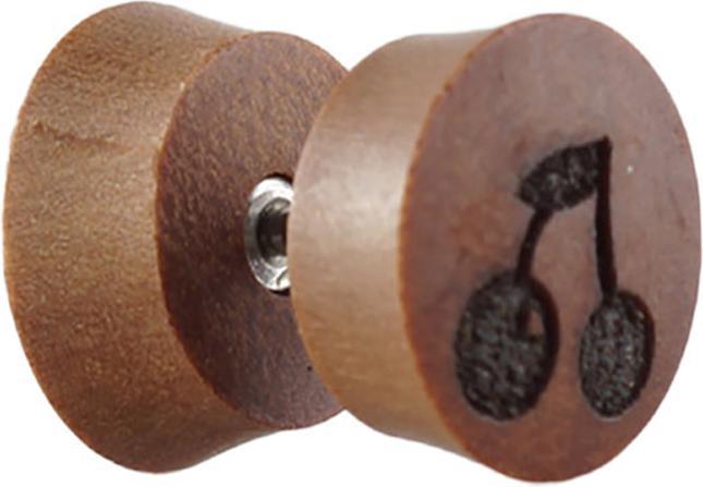 Star Piercing Fake Plug aus Sawo Holz mit Kirsche (ohne Messing, Organisch)