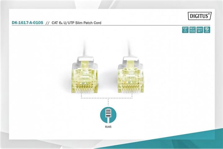 Actual product image Digitus CAT 6A U/UTP slim patch cord (U/UTP, CAT6a, 1 m)