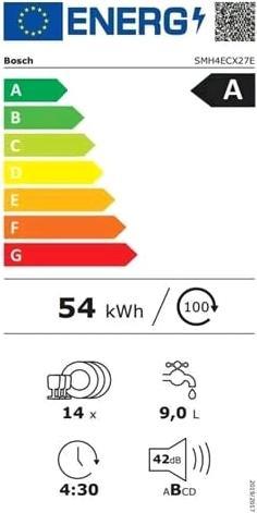 Etichetta energetica Bosch Hausgeräte Bosch Serie 4 SMH4ECX27E Lavastoviglie da