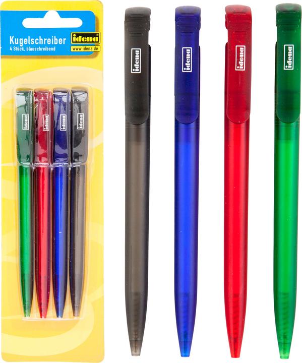 Idena Retractable biros 4pcs,with large capacity refill,assorted (Multicoloured, 4 x)