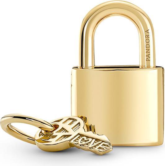 Pandora 14k Gold Vorhängeschloss & Schlüssel Charm (Metall, Vergoldet)
