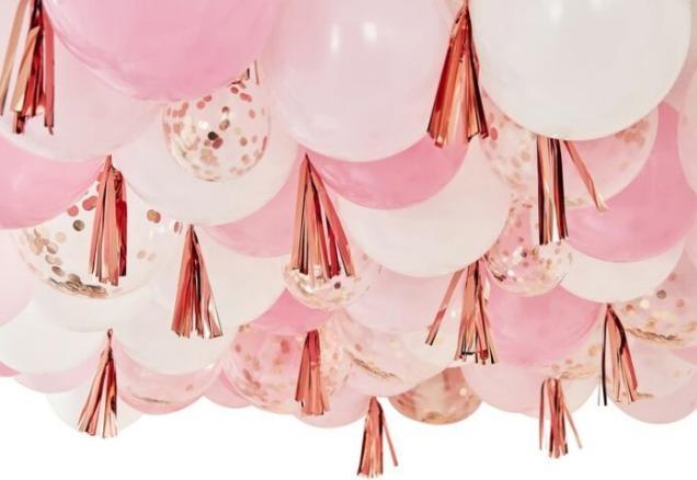 Produktbild Ginger Ray Box mit Deckenballons in Rosa und Rosa Gold (160 x)