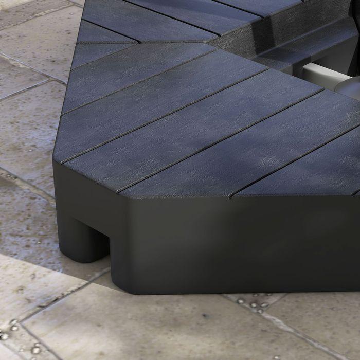 Produktbild Swisshandel24 Sonnenschirmständer 4-teilig Holzoptik, für Ampelschirm, befüllbar bis 20/15 kg HDPE Schwarz