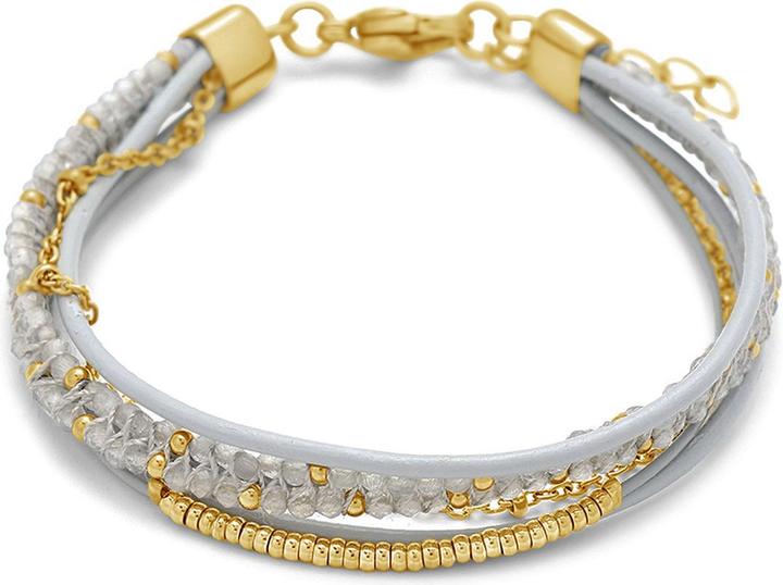 Leyda Armband Leder Edelstein mit Edelstahl (19.50 cm, Stein, Leder, Edelstahl Gelb Vergoldet 18K)