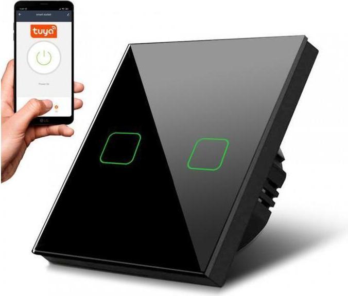 Produktbild Maclean Smart WiFi 2-fach Touch-Lichtschalter kompatibel mit Tuya APP Wallschalter Glasschalter mit farbwech