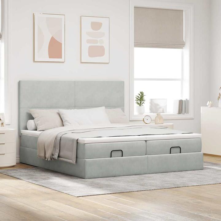 Image du produit VidaXL Ottoman-lit avec matelas Gris clair 160x200 cm velours (160 x 200 cm)