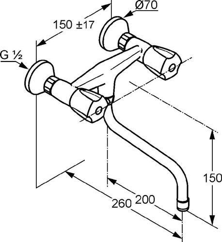 Produktbild Kludi Spültisch-Wandarmatur STANDARD DN 15 Terralux Griff Metall chr