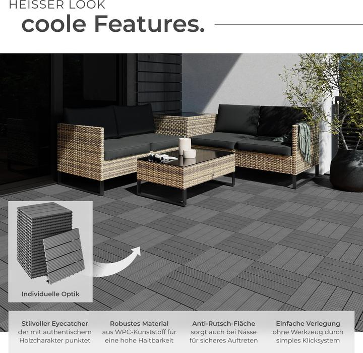 Produktbild tectake Set Terrassenfliesen (22 x, 31 x 31 cm)