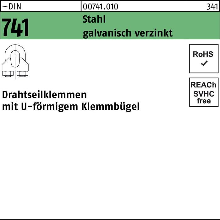 Produktbild Drahtseilklemme DIN 741 U-förmig 11 MM / M 8 Stahl galvanisch verzinkt