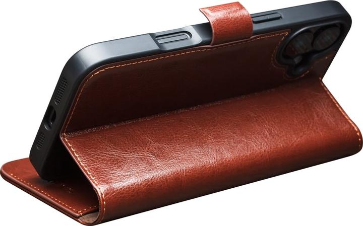 Actual product image QiAlino Fourre Flip cuir véritable avec fermeture magnétique clair (Apple iPhone 16)