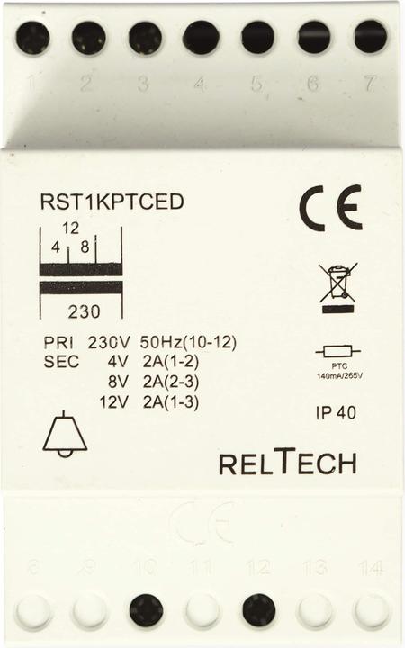 Actual product image Reltech Safety transformer RST1PTCED, 4-8-12V/2A