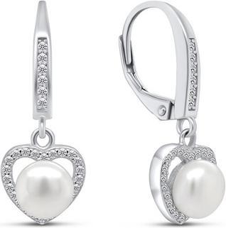 Brilio Silver - Elegant silver earrings with pearl and zircons EA87