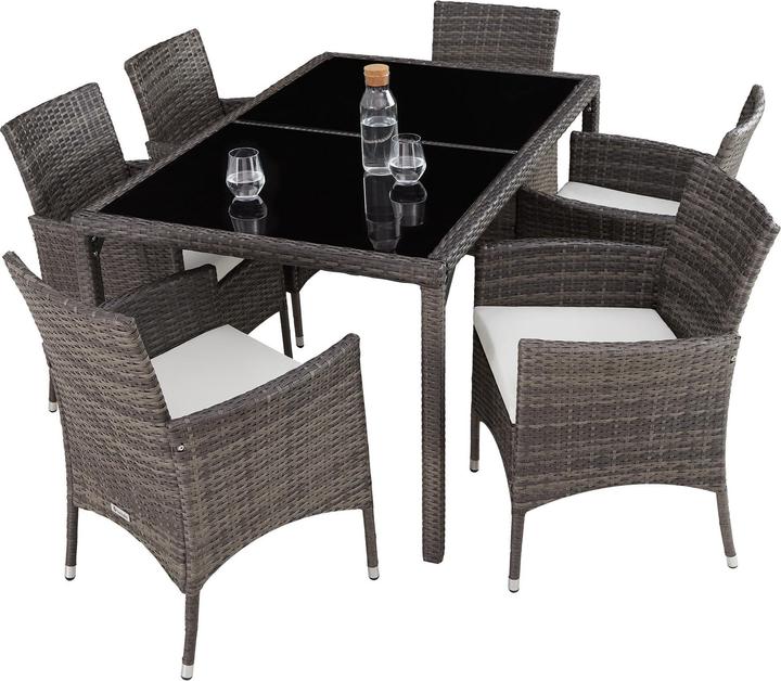 Actual product image tectake Rattan garden furniture set Porto 6+1 with protective cover