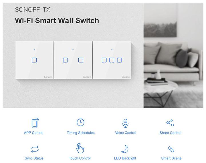 Immagine prodotto Sonoff Interruttore luce T2EU3C-TX WiFi-RF, 3-gang