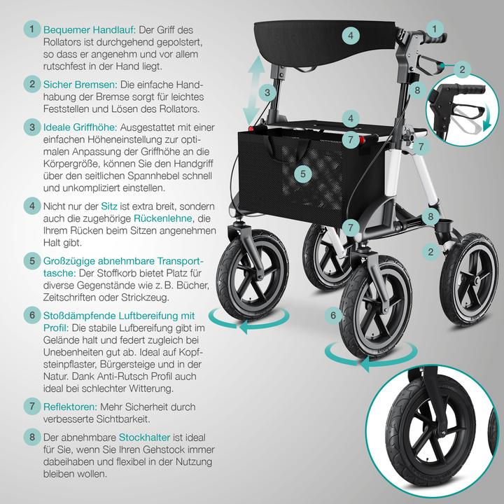 Image du produit Aktivshop Rollator d'extérieur à pneus gonflables Confort
