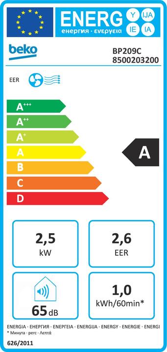 Label énergétique Beko BP209C - Airco (9000 BTU/h)