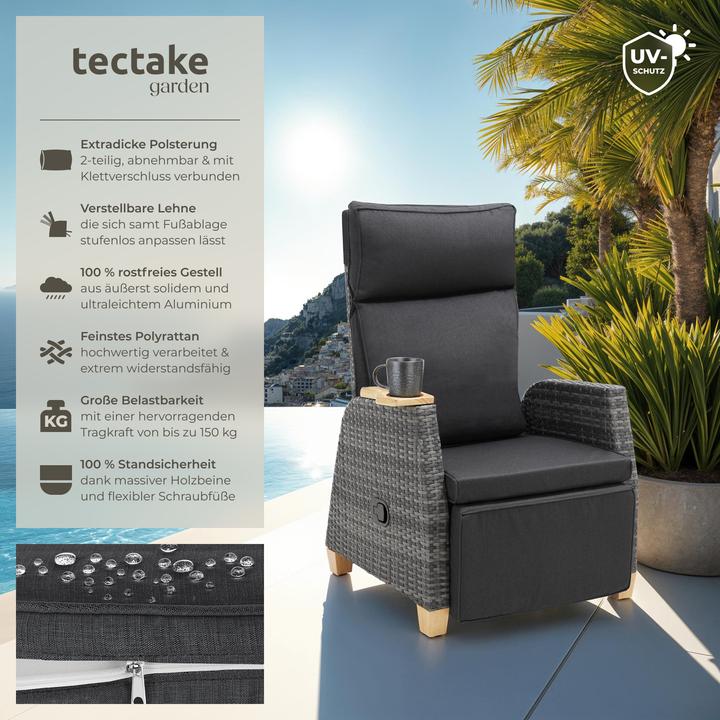 Produktbild tectake Rattansessel Pescara mit Aluminiumgestell, Lehne verstellbar