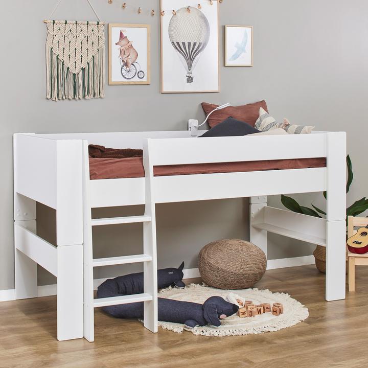Produktbild Hoppekids Steens For Kids Halbhochbett Kinderhochbett Hochbett 90x200 cm weiss, umbaubar aus MDF, weiss (90 x 200 cm)