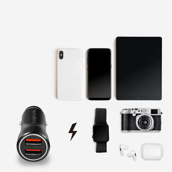 Immagine prodotto LogiLink Alimentatore USB per auto, 2x USB-A, 10,5 W, nero