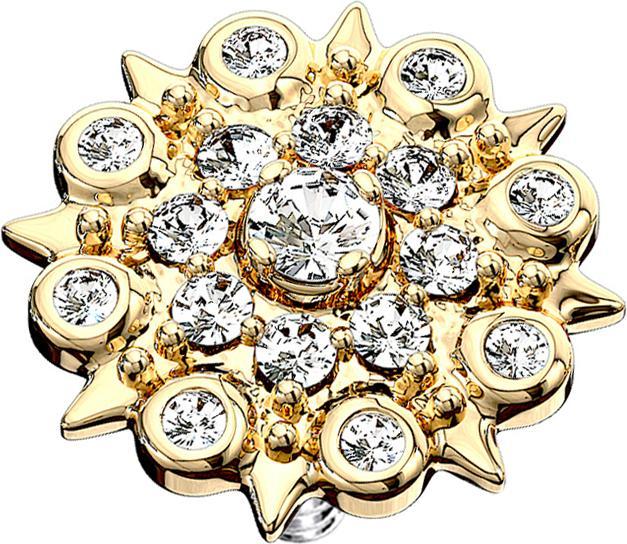 Star Piercing Dermal Anchor 14k vergoldet Vintage Blume (Chirurgenstahl 316L, Messing)