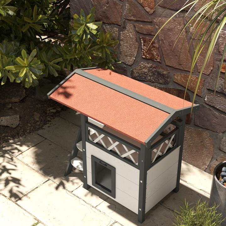 Produktbild PawHut Katzenhaus mit Treppe und Dach (Katze)