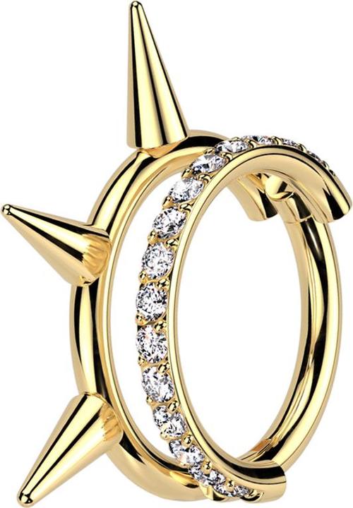 Actual product image Star Piercing Micro Segmentring klappbar vergoldet zwei Ringe reihe Kristalle reihe Cones (Titanium G23, without brass)