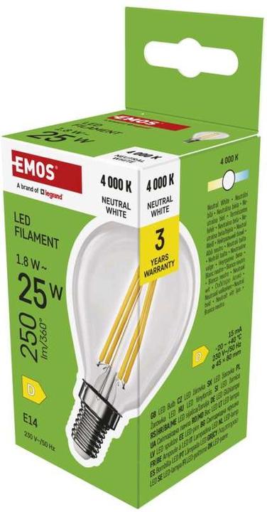 Image du produit Emos Ampoule LED filament Mini Globe / E14 / 1,8 W (25 W) / 250 lm / Blanc neutre (E14, 1.80 W, 250 lm, 1 x, D)