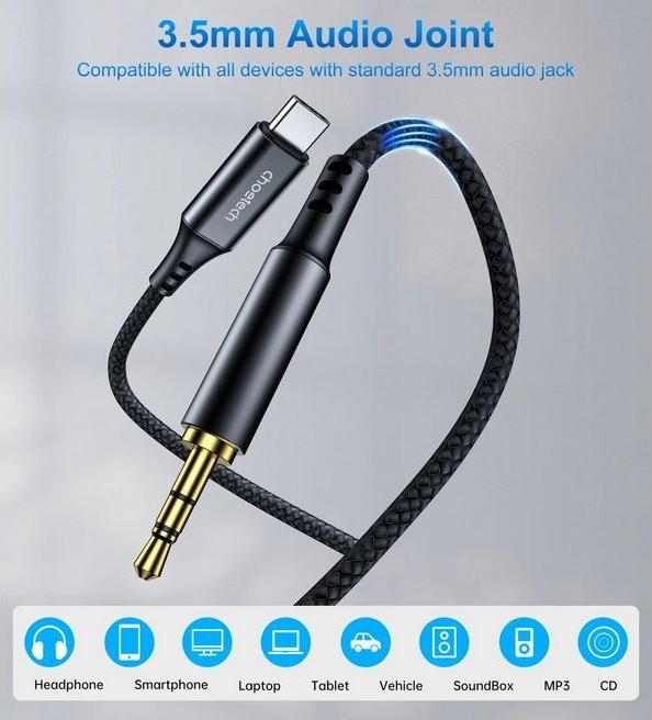 Actual product image Choetech USB-C to 3.5mm dc Audio cable (2 m, USB)