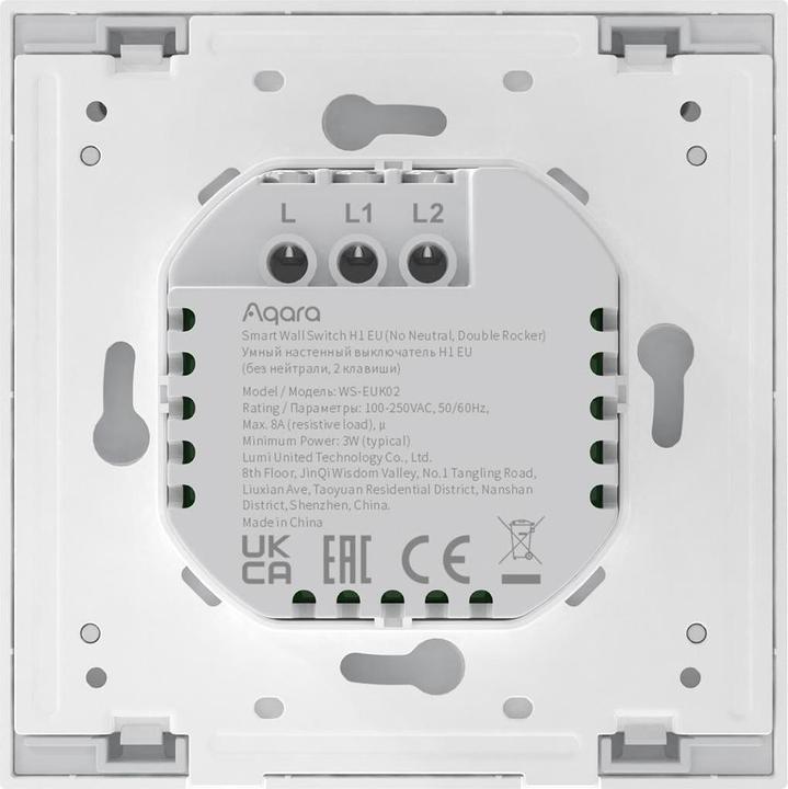 Actual product image Aqara Smart Wall Switch H1 Grey No Neutral, Double Rocker (Zigbee)
