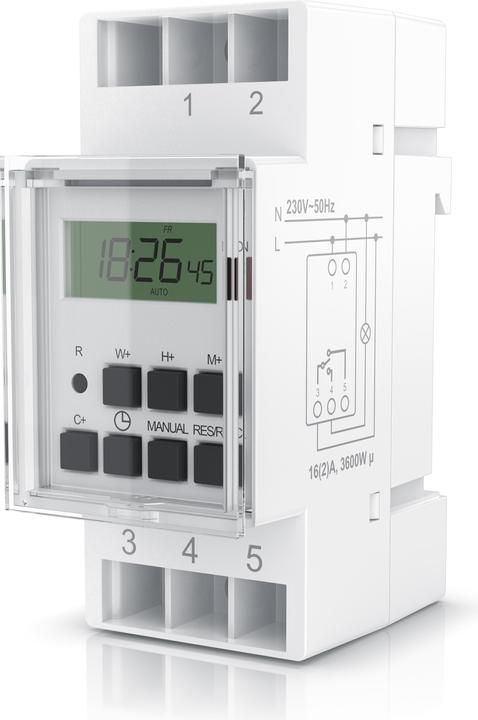 Produktbild Bearware Zeitschaltuhr digital für DIN Hutschienen im Verteilerschrank / Schalttafeln, LCD Display, 16A/3680W