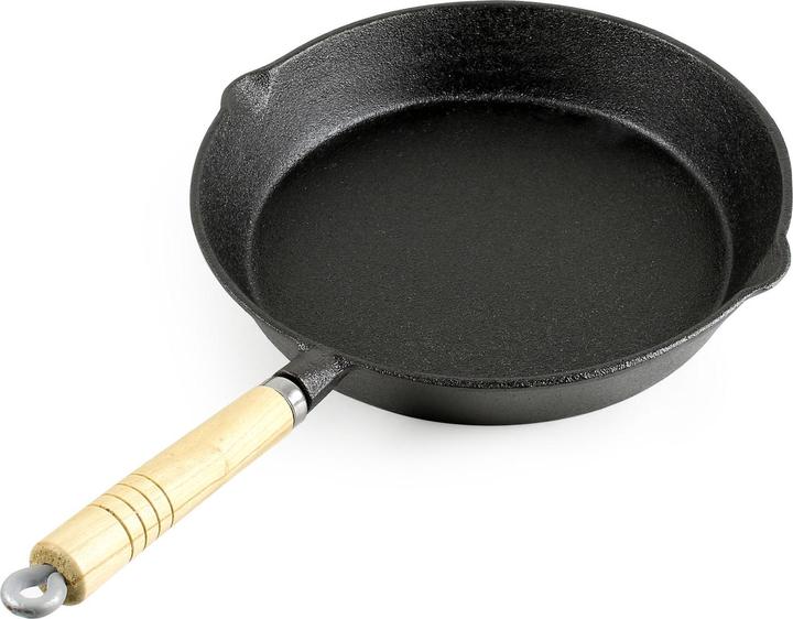 Produktbild Wiltec Bratpfanne Gusseisen Ø25cm Holzgriff Feuerpfanne Grillpfanne Steakpfanne (25 cm, Bratpfanne, Gusseisen)