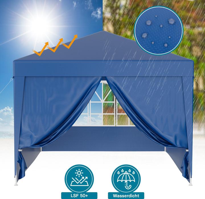 Produktbild Wiltec Pavillon 3x3m in Blau mit UV-Schutz 50+ Gartenpavillon Partyzelt Camping (300 cm, 300 cm)